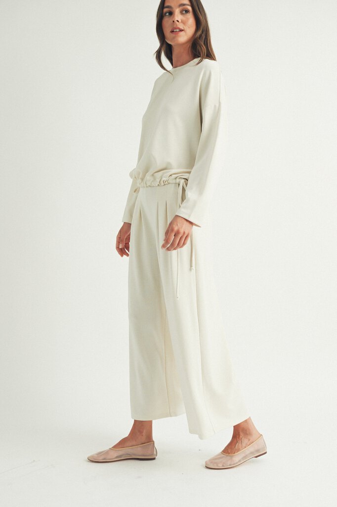 ELLE GREY lvory Long Sleeve Tie-Side Top with Wide Leg Pant