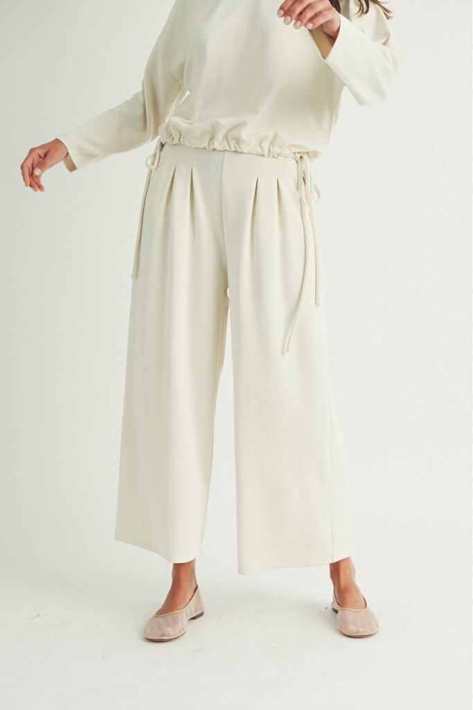 ELLE GREY lvory Long Sleeve Tie-Side Top with Wide Leg Pant