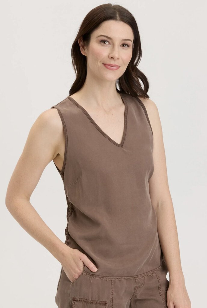 XCVI Mocha Sleeveless Cinchable Side Seam Top
