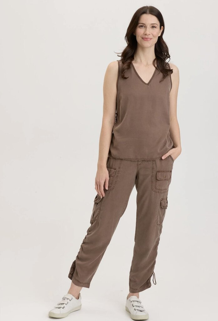 XCVI Mocha Sleeveless Cinchable Side Seam Top