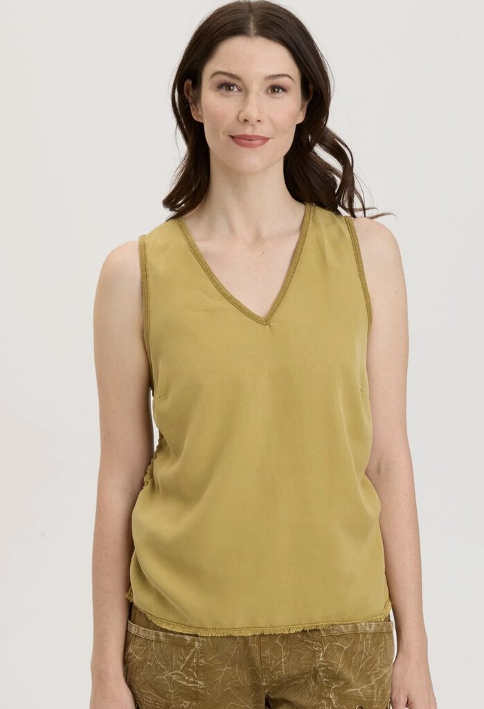 XCVI Sleeveless Faded Lime Green Cinchable Side Seam Top