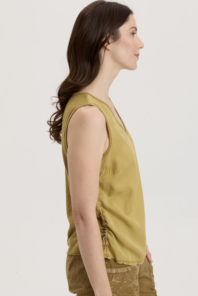 XCVI Sleeveless Faded Lime Green Cinchable Side Seam Top