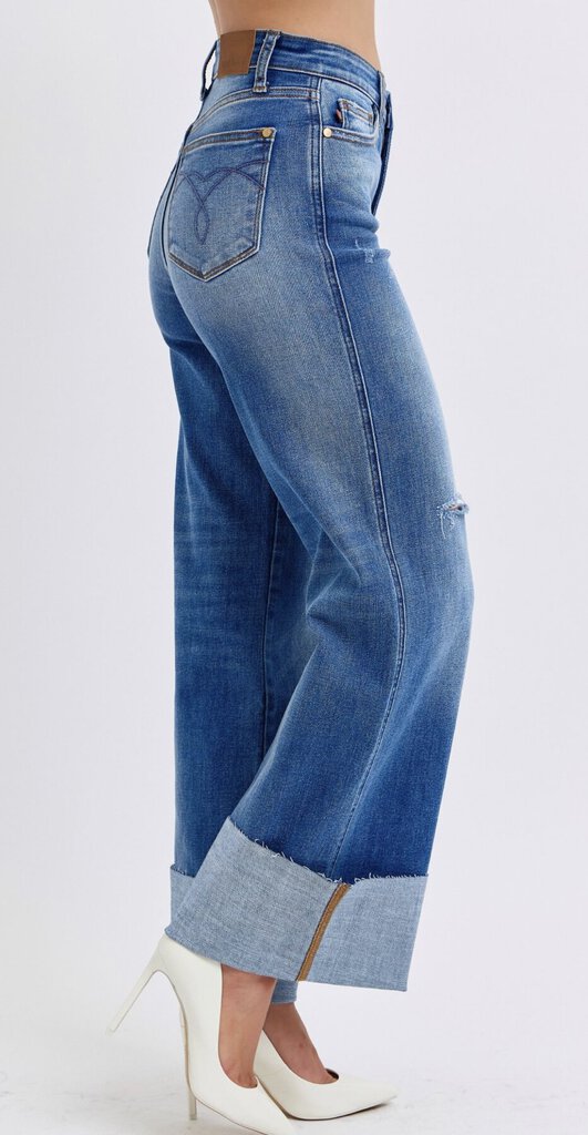 JUDY BLUE High Waist Retro Wide Leg Cuff Jean