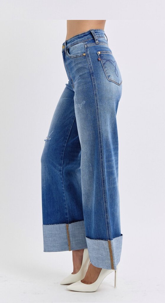 JUDY BLUE High Waist Retro Wide Leg Cuff Jean