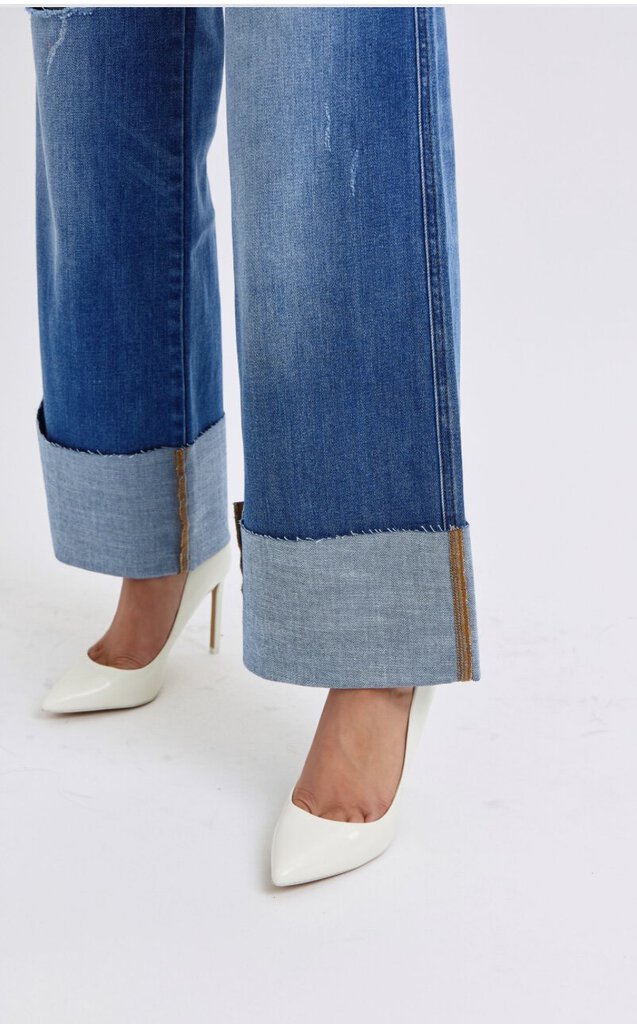 JUDY BLUE High Waist Retro Wide Leg Cuff Jean