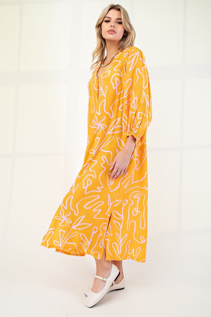 Easel Mango and Light Pink Button Down Maxi Dress