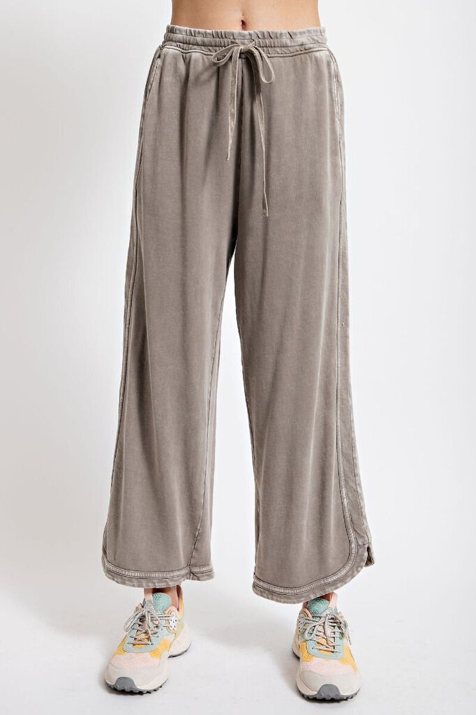 EASEL Light Mocha Cotton Mineral Washed Terry Loungewear Pant