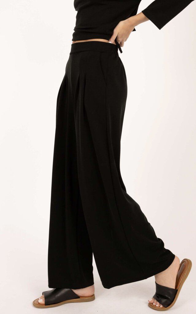 ELLE GREY Black Long Sleeve Tie-Side Top with Wide Leg Pant