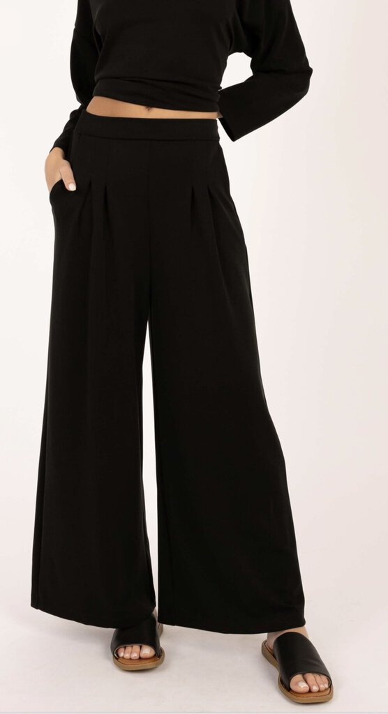ELLE GREY Black Long Sleeve Tie-Side Top with Wide Leg Pant
