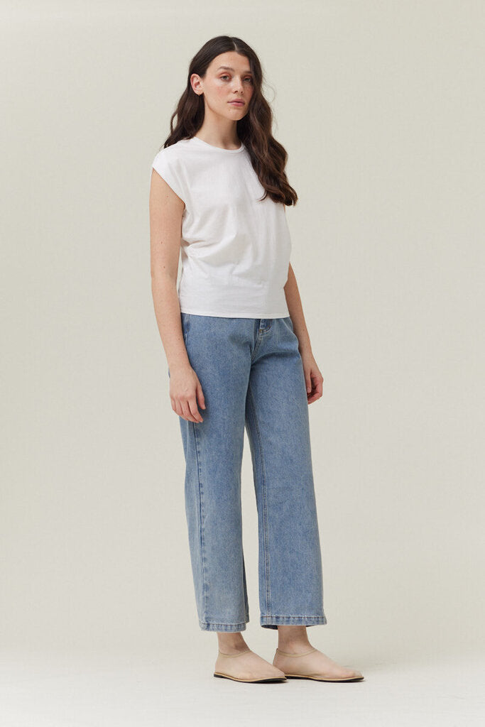 GRADE & GATHER Light Weight White Cotton Cap Sleeve Top