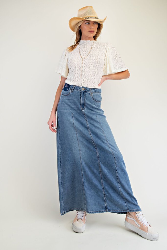 EASEL Long Washed Denim Light Weight Skirt