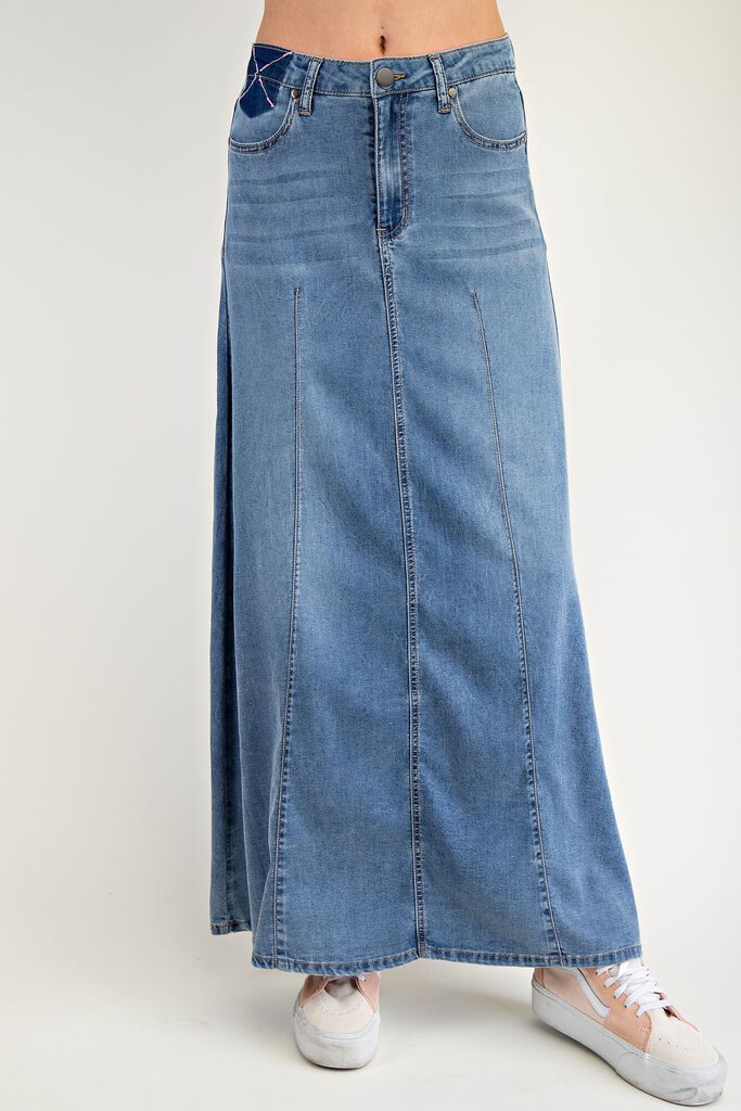 EASEL Long Washed Denim Light Weight Skirt