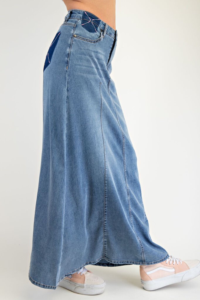 EASEL Long Washed Denim Light Weight Skirt