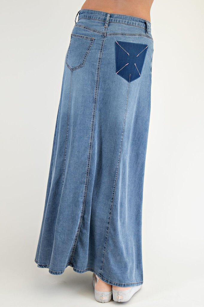 EASEL Long Washed Denim Light Weight Skirt