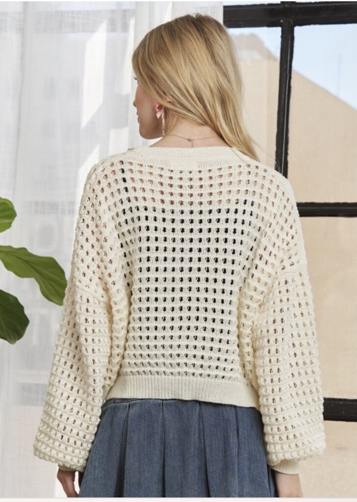 ADORA Cream Crochet Long Sleeve Top with Crochet Florettes