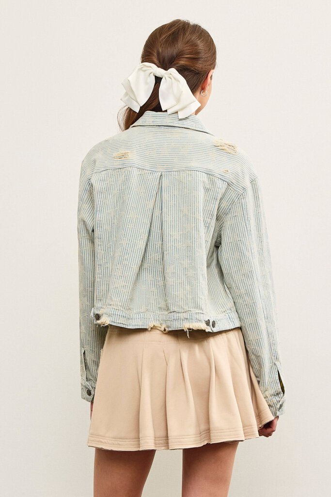 MUSTARD SEED Striped Star jaquard Denim Distressed Jacket