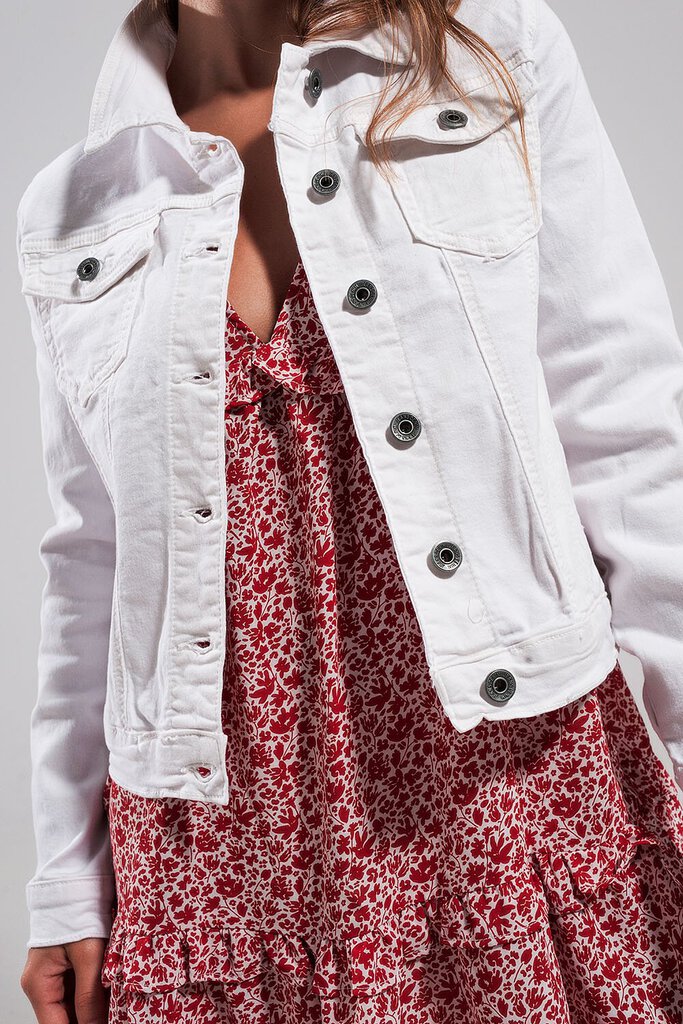 Q2 White Denim Long Sleeve Jacket