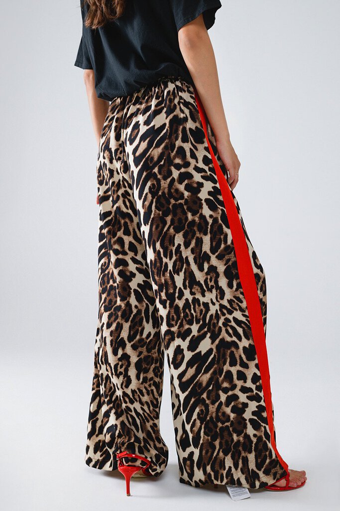 Q2 Leopard Wide Leg Pant with Side Stripe