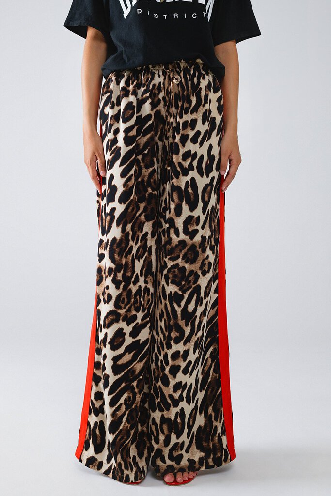 Q2 Leopard Wide Leg Pant with Side Stripe