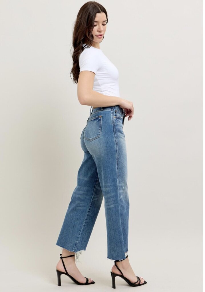 JUDY BLUE Highwaist Wide Leg Rigid Front Hem Jean