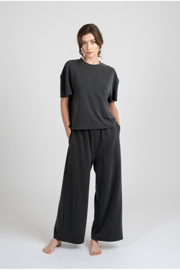 Elle Grey Charcoal Grey Short Sleeve Top and Wide Leg Pant