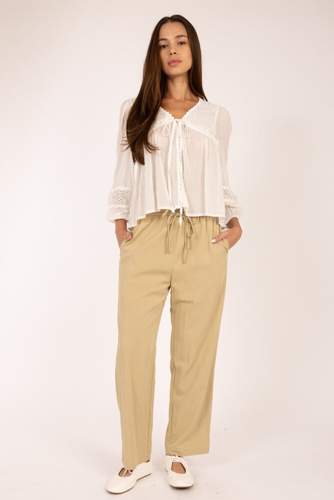 ELLE GREY White Long Sleeve Eyelet-Embroidered Lace Top
