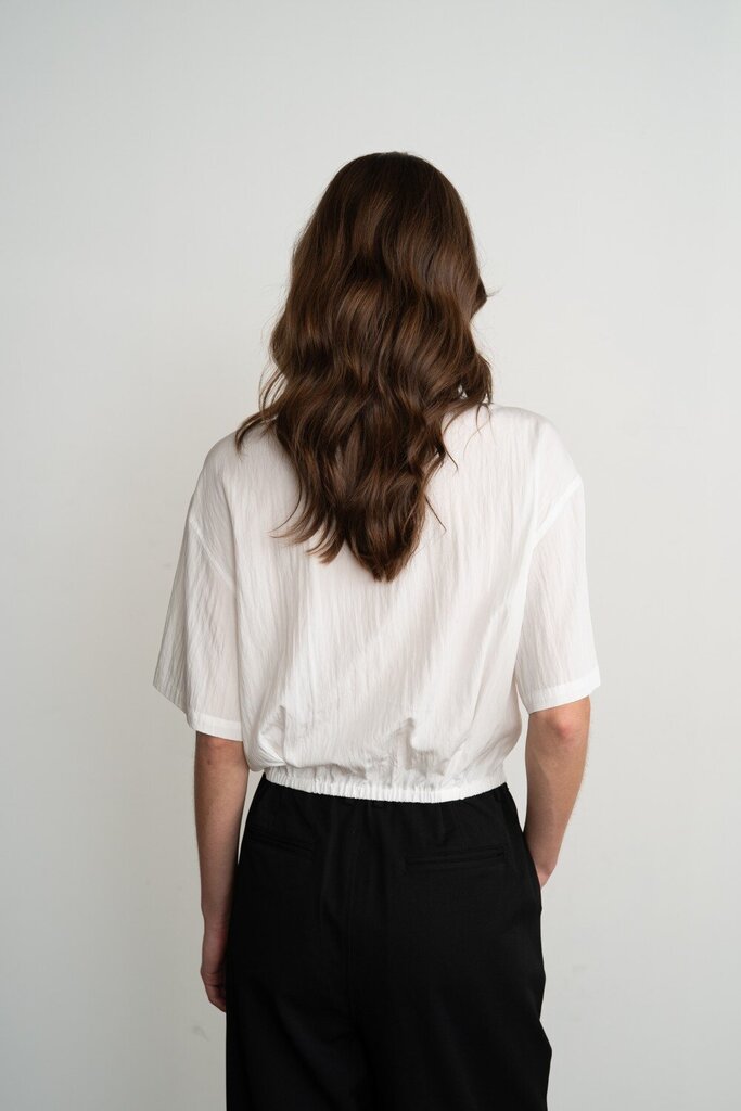 ELLE GREY White Short Sleeve Pleated Button Up Top