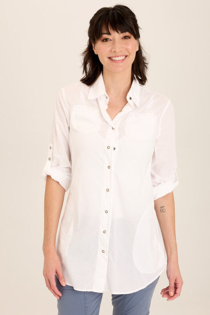 WEARABLES Crisp White Snap-up Tunic Top