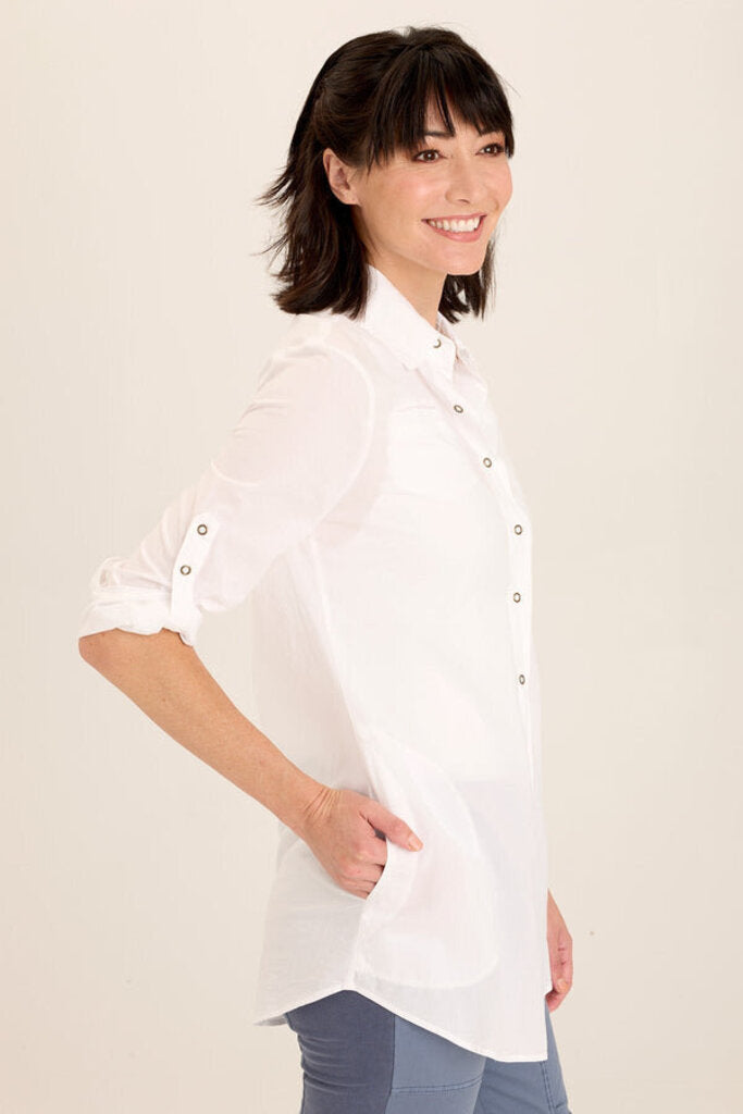 WEARABLES Crisp White Snap-up Tunic Top