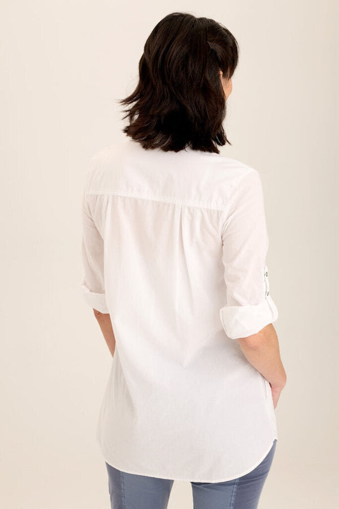 WEARABLES Crisp White Snap-up Tunic Top