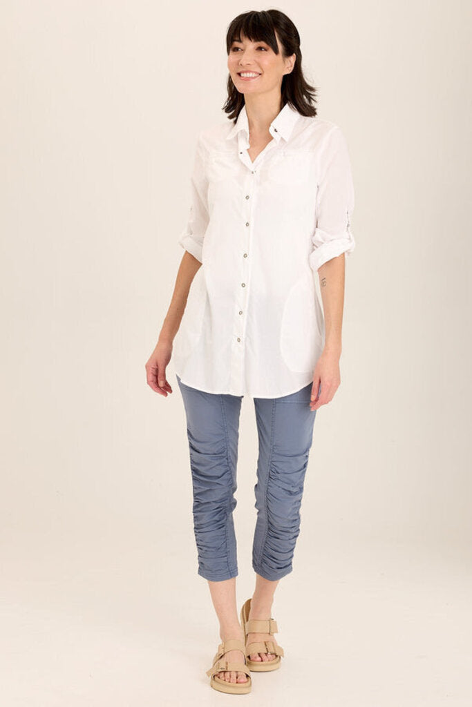 WEARABLES Crisp White Snap-up Tunic Top