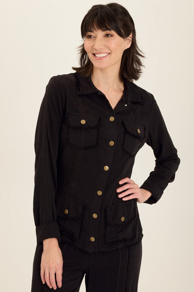 WEARABLES Black Button-up Twill Safari Jacket
