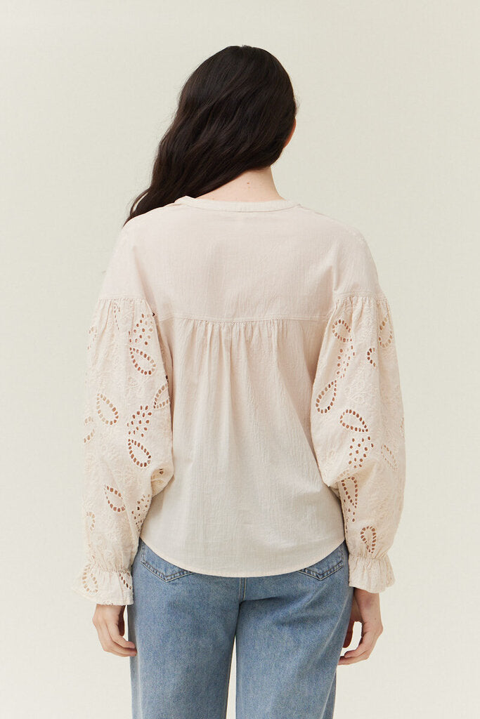 GRADE & GATHER Cream Eyelet Long Sleeve Button-up Top