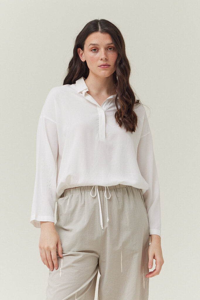 GRADE & GATHER White Long Sleeve Tie Waist Top
