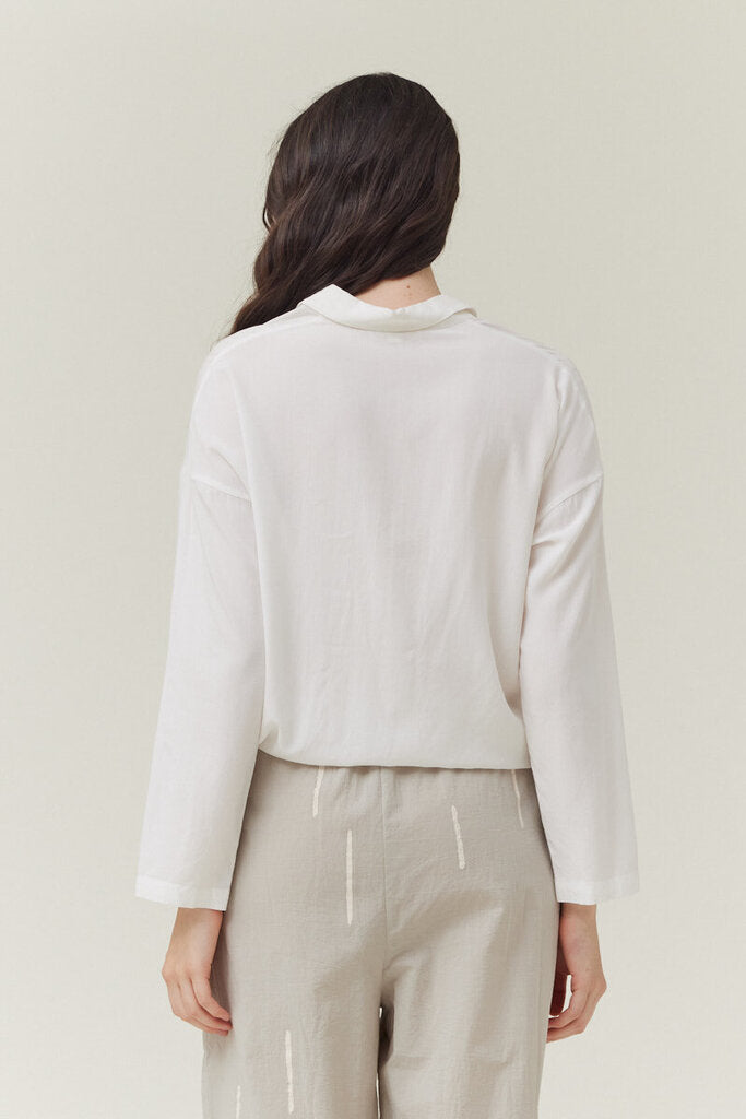 GRADE & GATHER White Long Sleeve Tie Waist Top