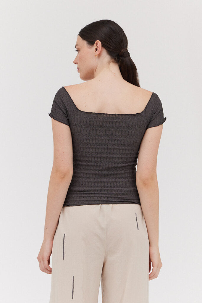 GRADE & GATHER Smoke Grey Short Sleeve Stretch Top