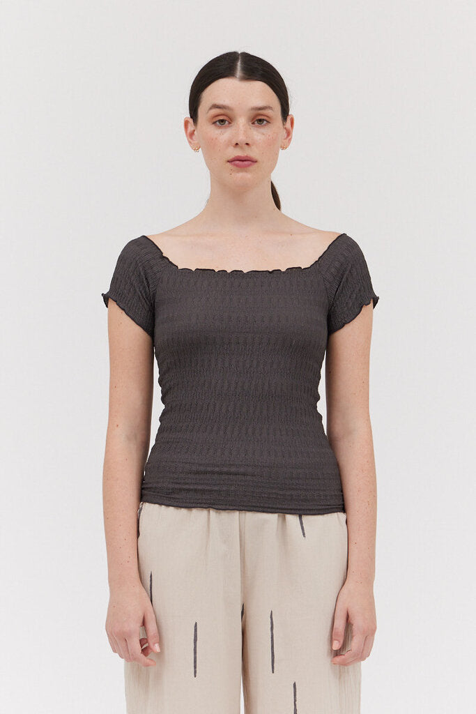 GRADE & GATHER Smoke Grey Short Sleeve Stretch Top