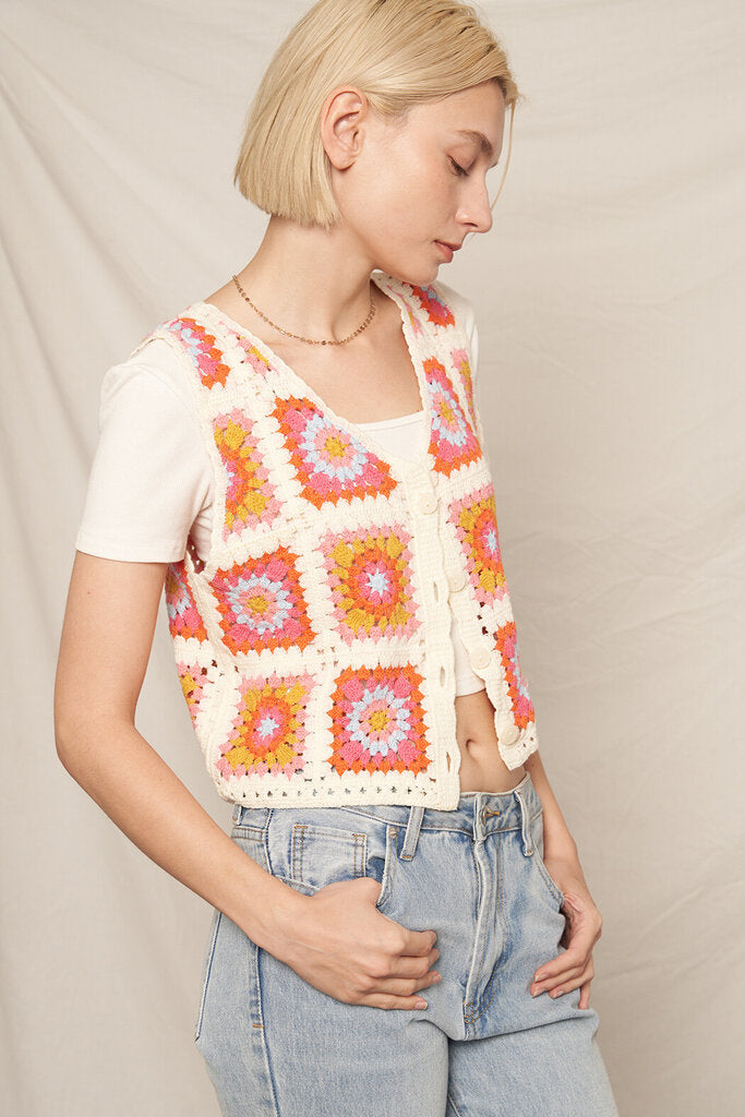 EN CREME Multi Colored Crochet Vest Top