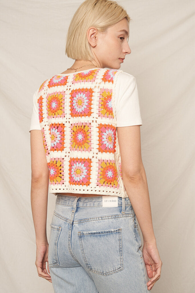 EN CREME Multi Colored Crochet Vest Top