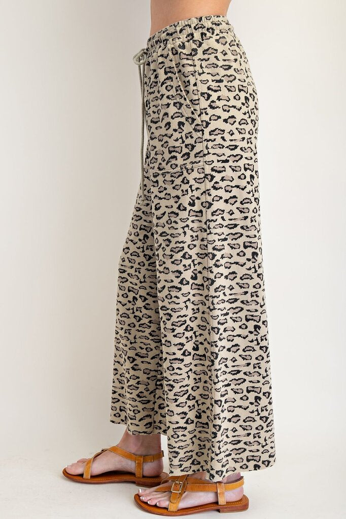 EASEL Faded Olive Animal Print Terry Knit Pant