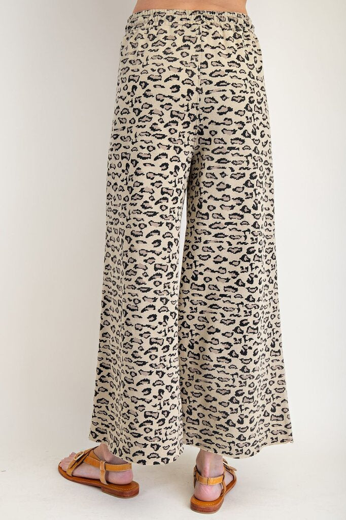 EASEL Faded Olive Animal Print Terry Knit Pant