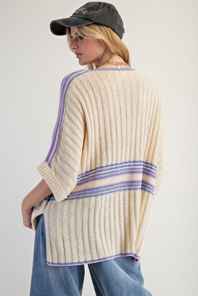 EASEL Cream Drop Shoulder Cuffed Sleeve Knit Top