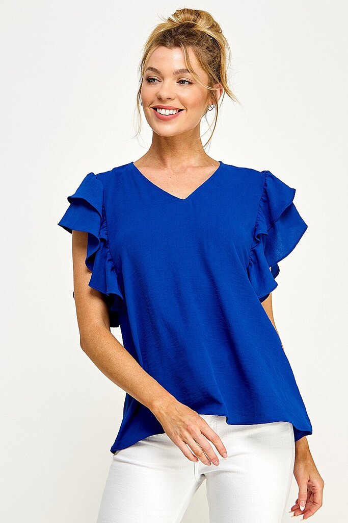 CARAMELA Blue V-neck Short Sleeve Top