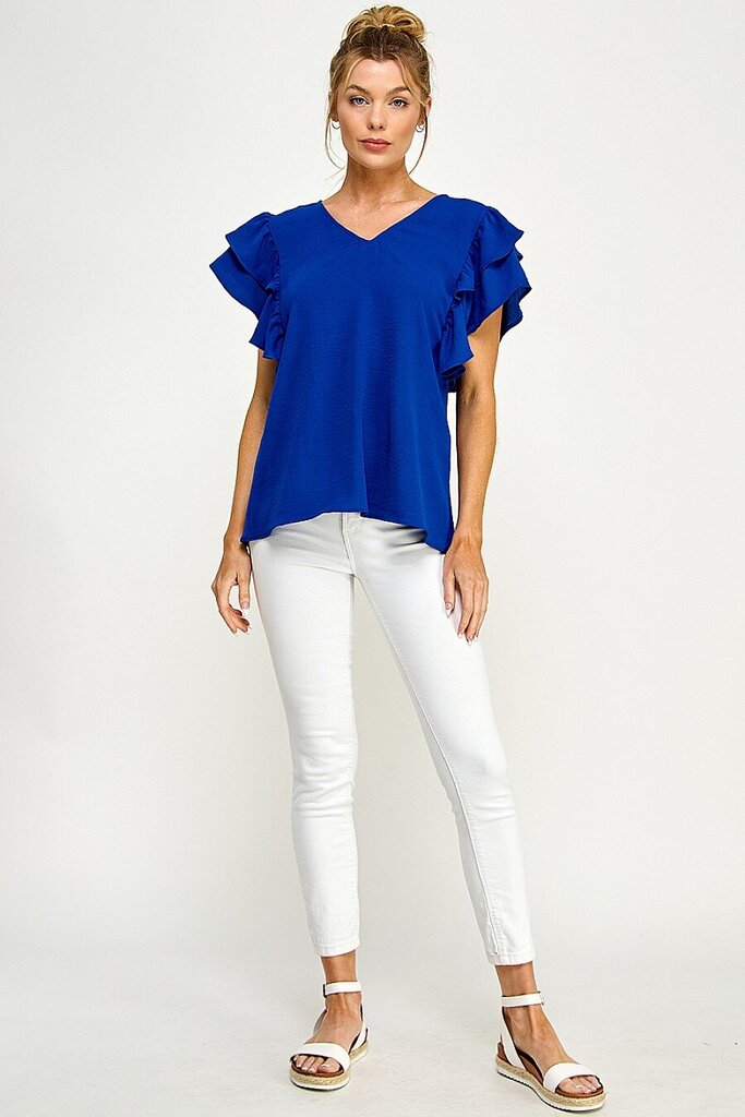CARAMELA Blue V-neck Short Sleeve Top