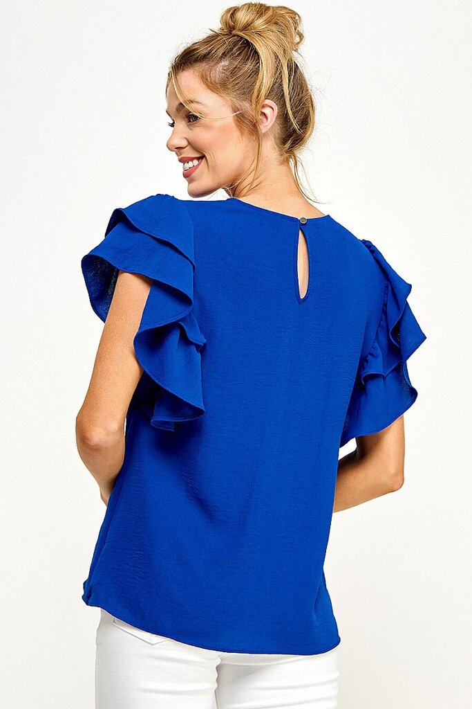 CARAMELA Blue V-neck Short Sleeve Top
