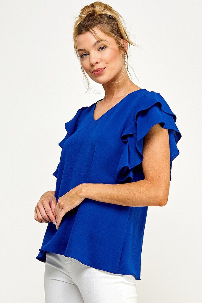 CARAMELA Blue V-neck Short Sleeve Top