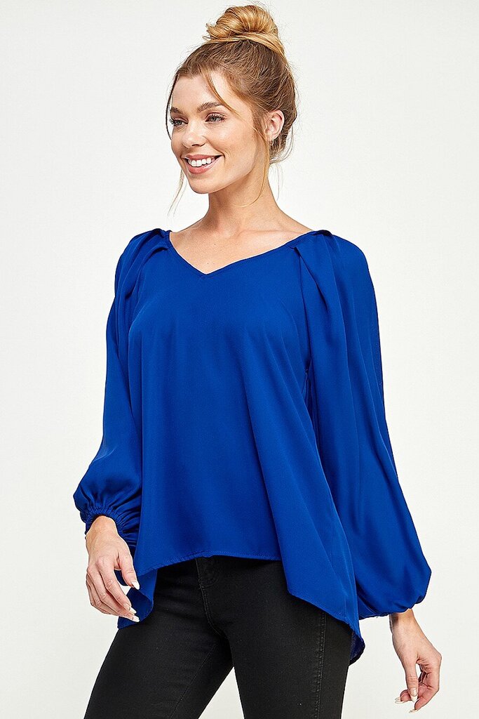 CARAMELA Blue Balloon Long Sleeve Blouse Top