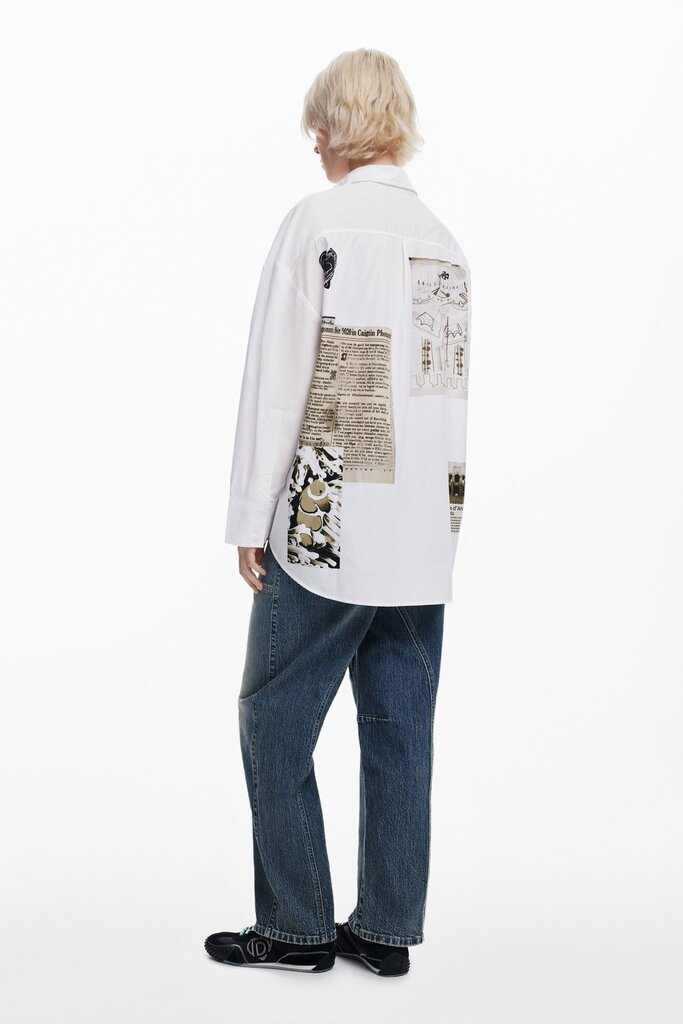 DESIGUAL White Cotton Long Sleeve Zip-up Tunic Shirt Top
