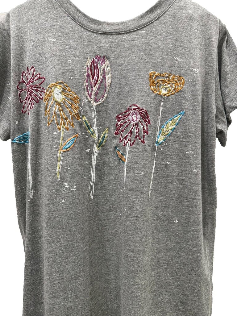 KAYLA SEO Heather Grey Short Sleeve Embroidered Top