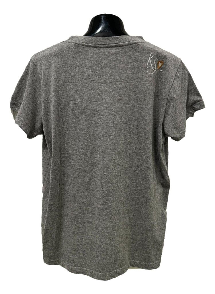 KAYLA SEO Heather Grey Short Sleeve Embroidered Top